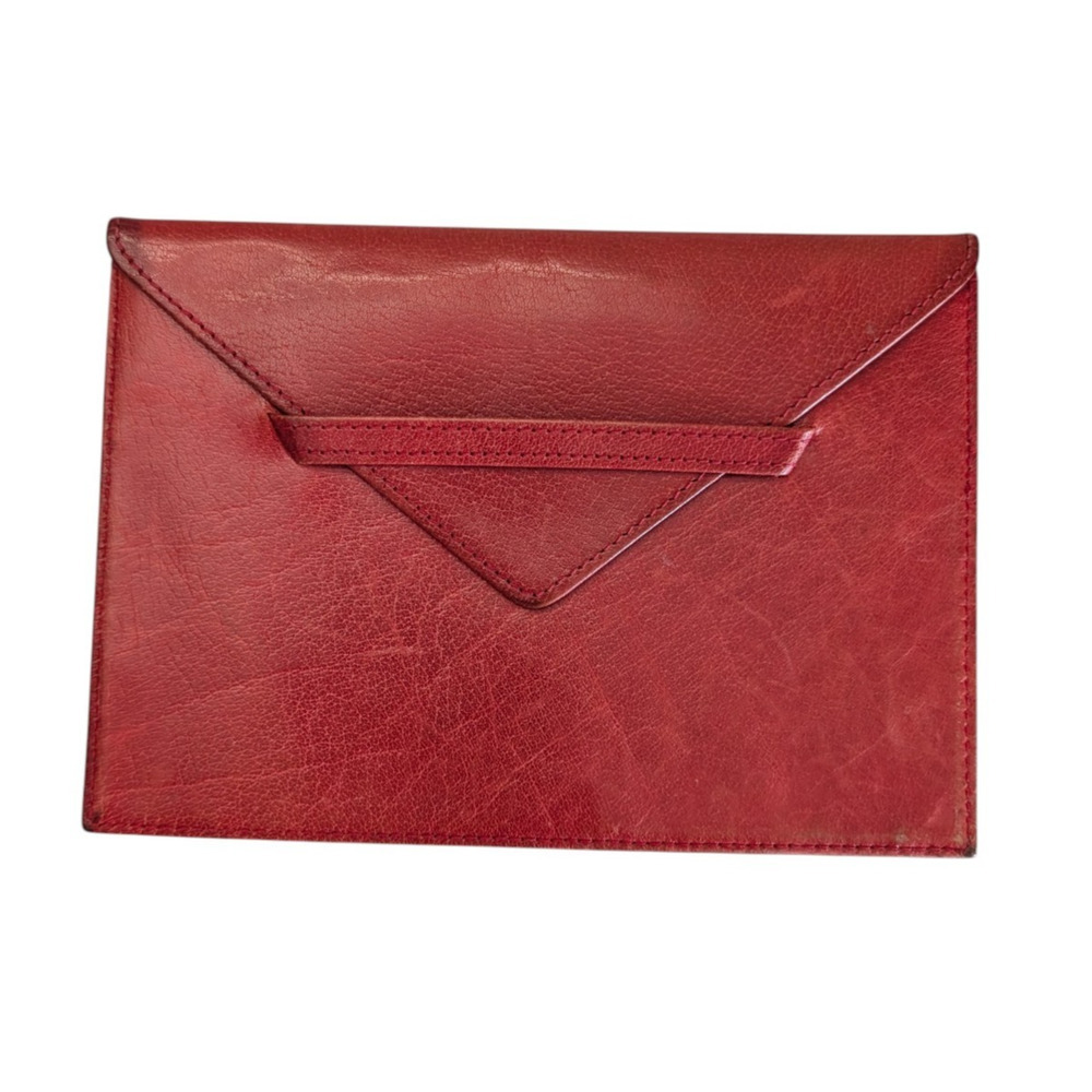 AMI Red Leather Envelope Photo Small Document Holder 6.75" x 4.75"